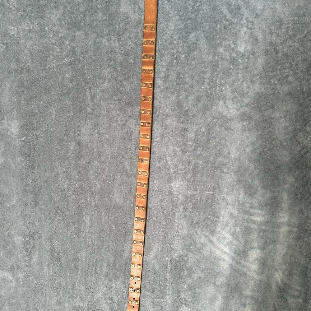 Brown Leather Belt with Brass Rivets and Brass Buckle size Large